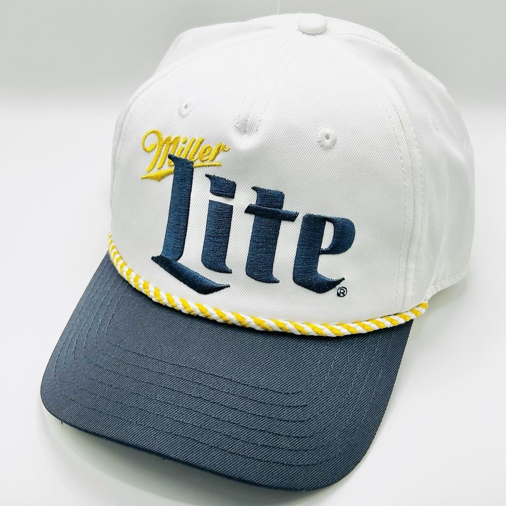 Miller Lite Logo 2-Tone Rope Trucker Hat Cap Snapback Adjustable White Outdoors